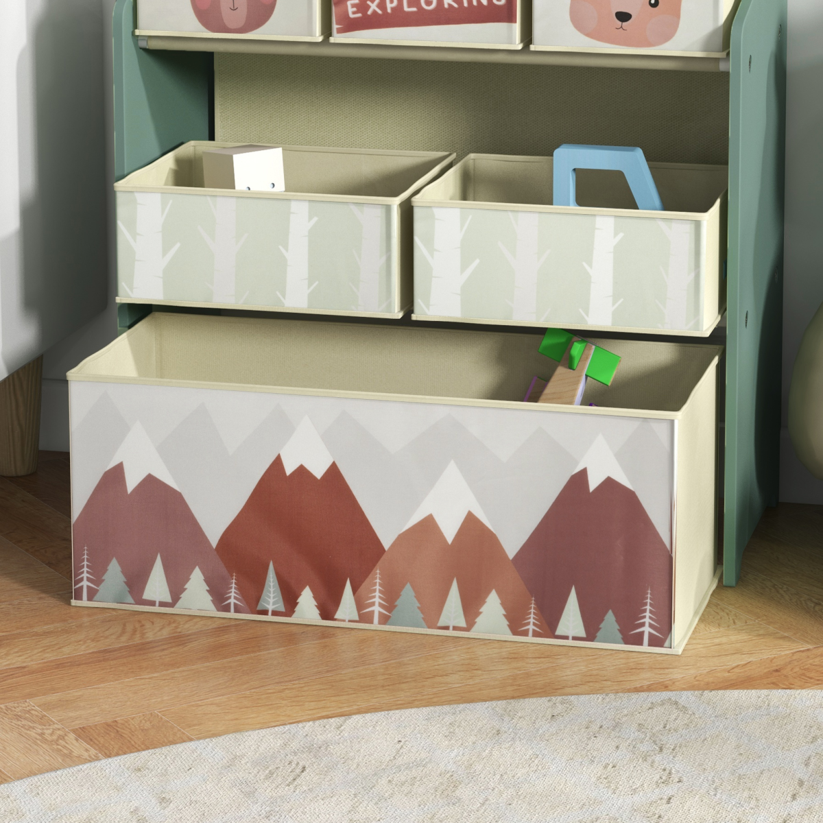 Kids Storage Units with 6 Boxes, Childrens Toy Storage Organiser, Green
