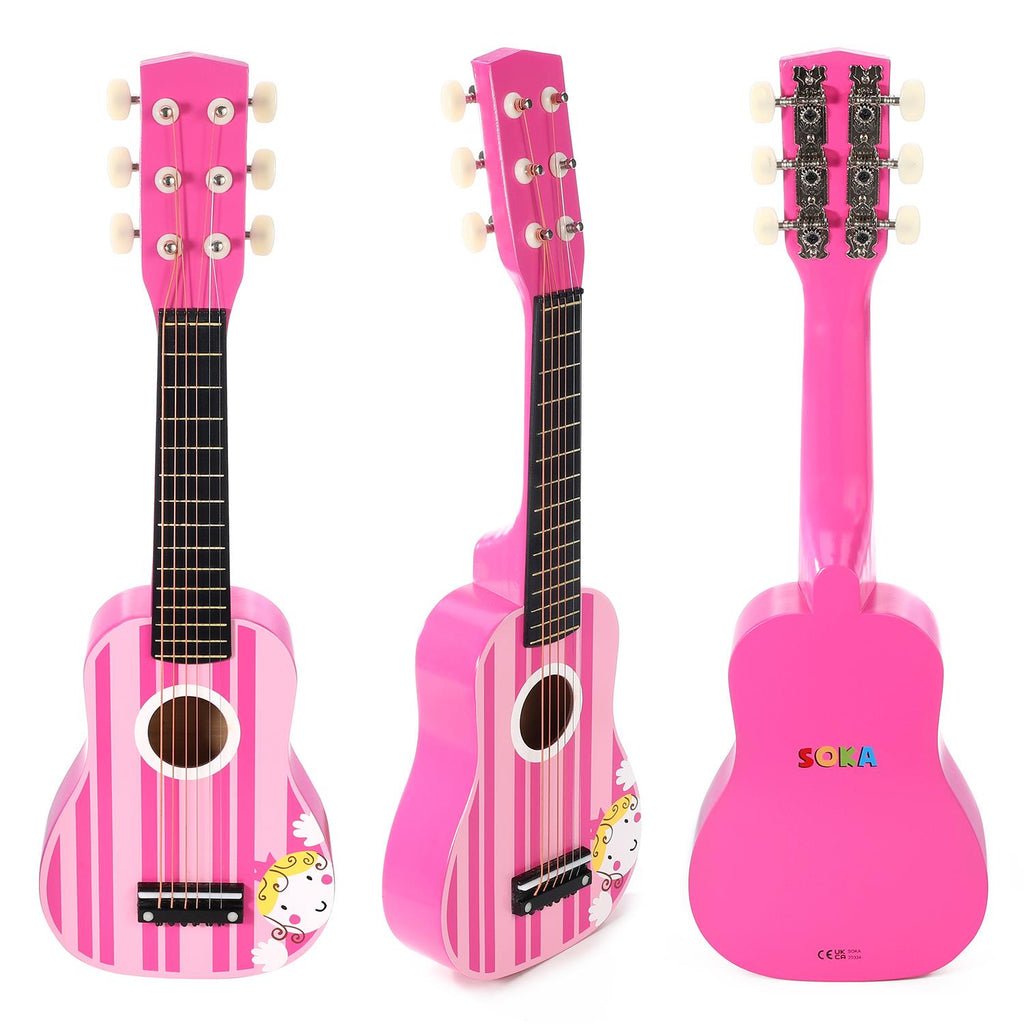 Wooden Pink Striped Guitar Musical Instrument