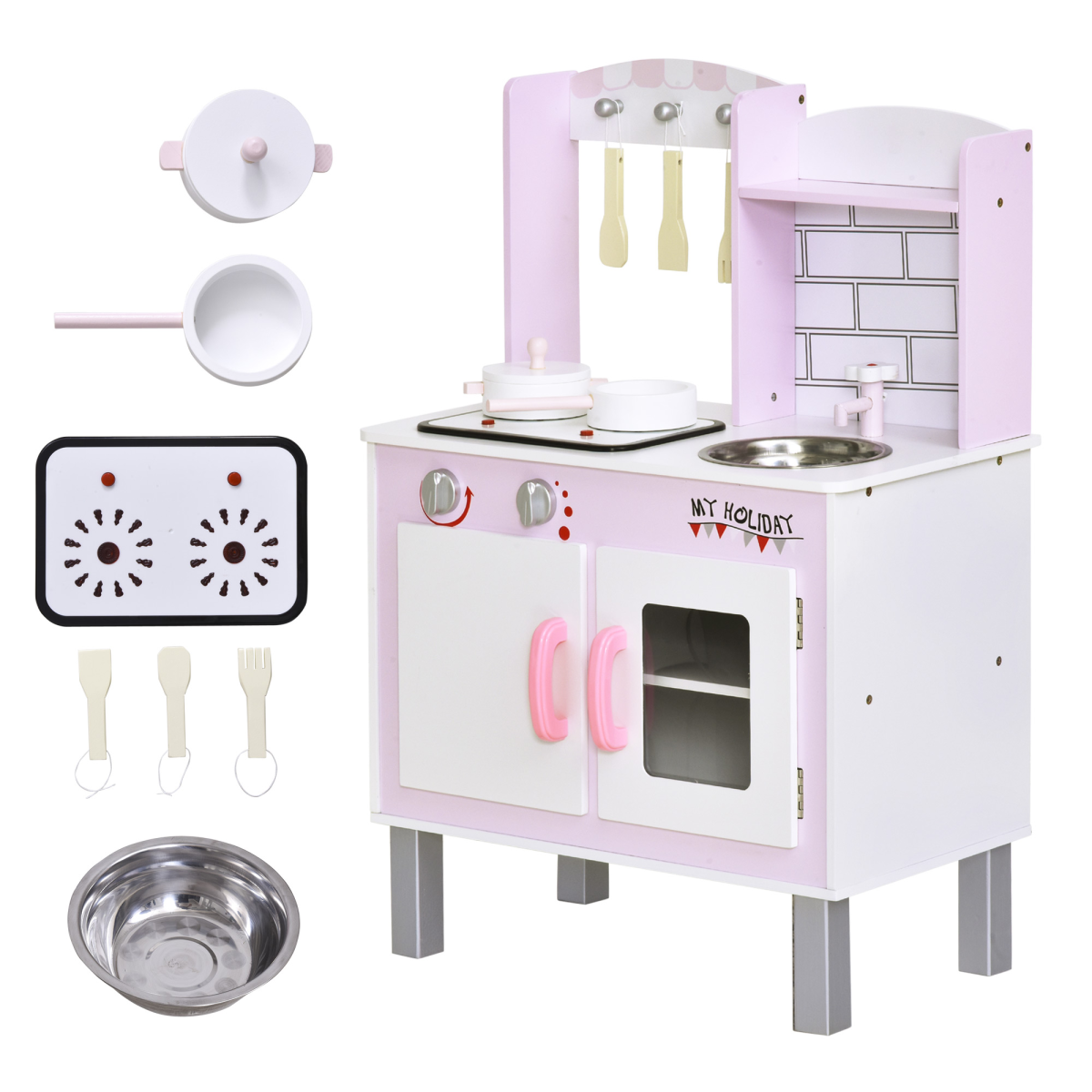 Kitchen Play Set Sounds Utensils Pans Storage Child Role Play
